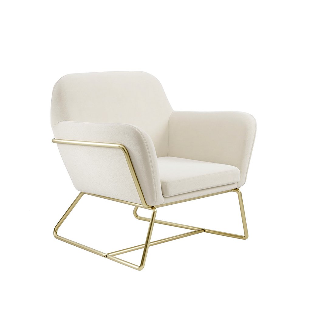 LPD Charles Cream Velvet Accent Chair and Lara Pouffe Set 3 LPD Charles Cream Velvet Accent Chair