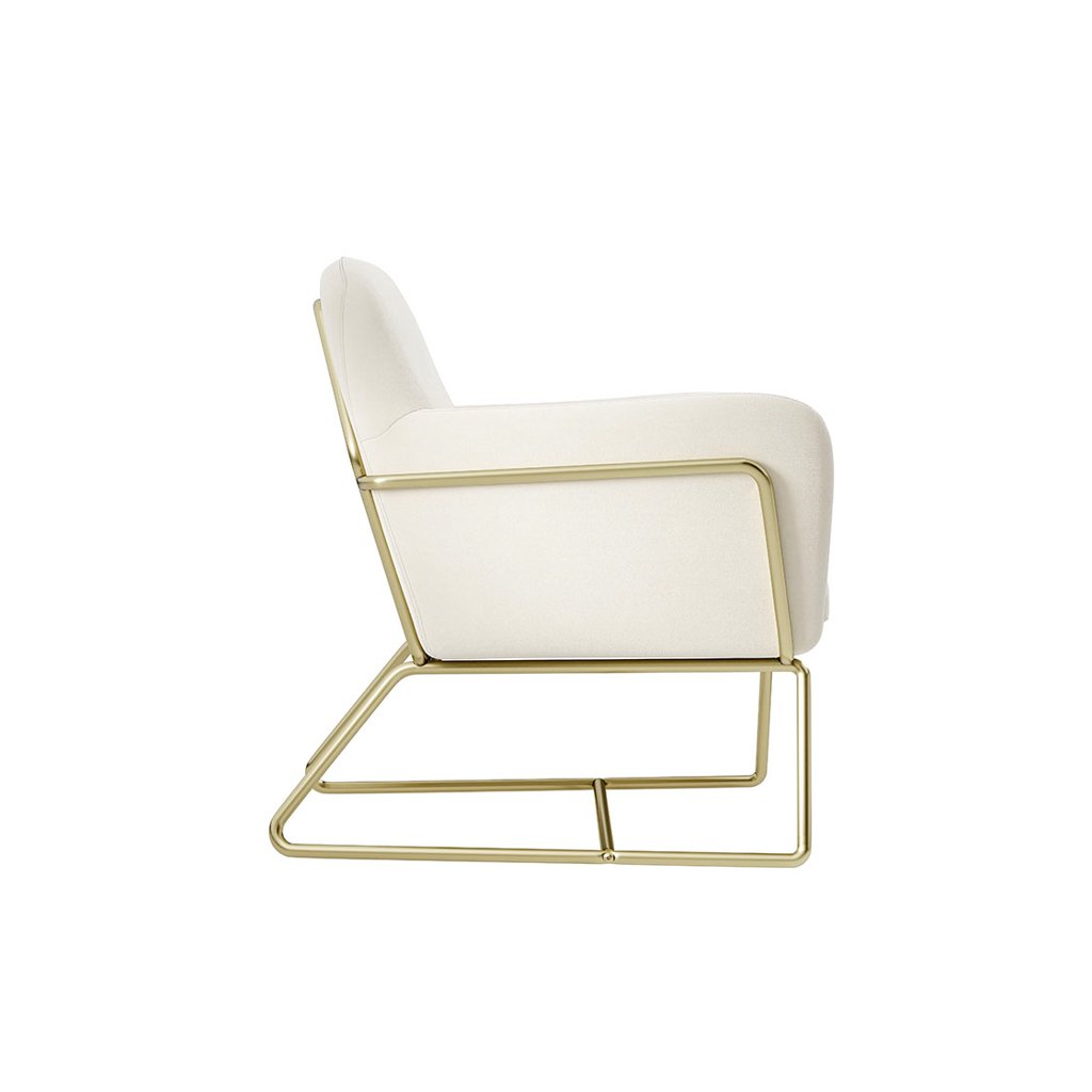LPD Charles Cream Velvet Accent Chair and Lara Pouffe Set 4 LPD Charles Cream Velvet Accent Chair