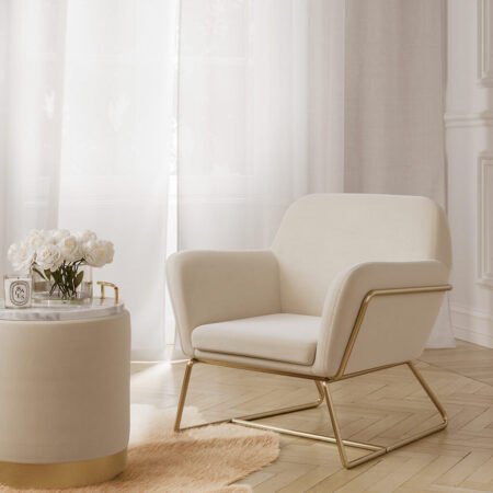 LPD Charles Cream Velvet Accent Chair lifestyle