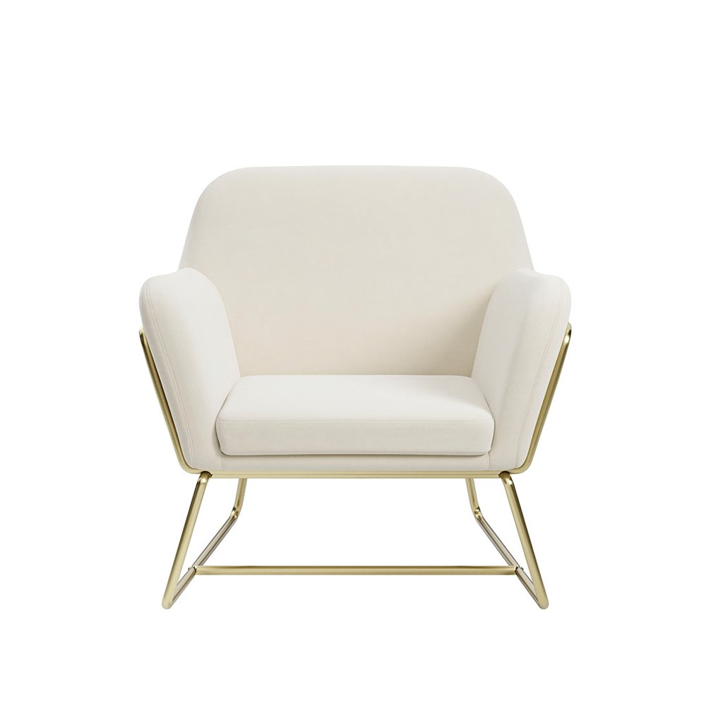 LPD Charles Cream Velvet Accent Chair and Lara Pouffe Set 2 LPD Charles Cream Velvet Accent Chair