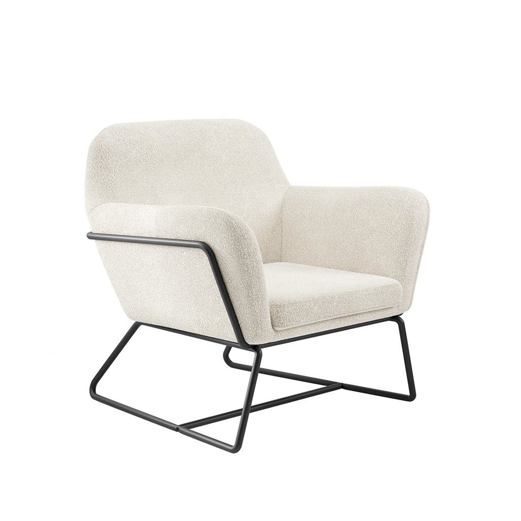 LPD Charles Ivory Boucle Accent Chair and Lara Pouffe Set 3 LPD Charles Ivory Boucle Accent Chair