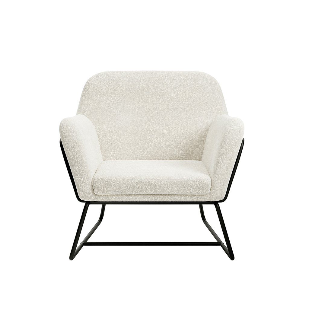 LPD Charles Ivory Boucle Accent Chair and Lara Pouffe Set 2 LPD Charles Ivory Boucle Accent Chair