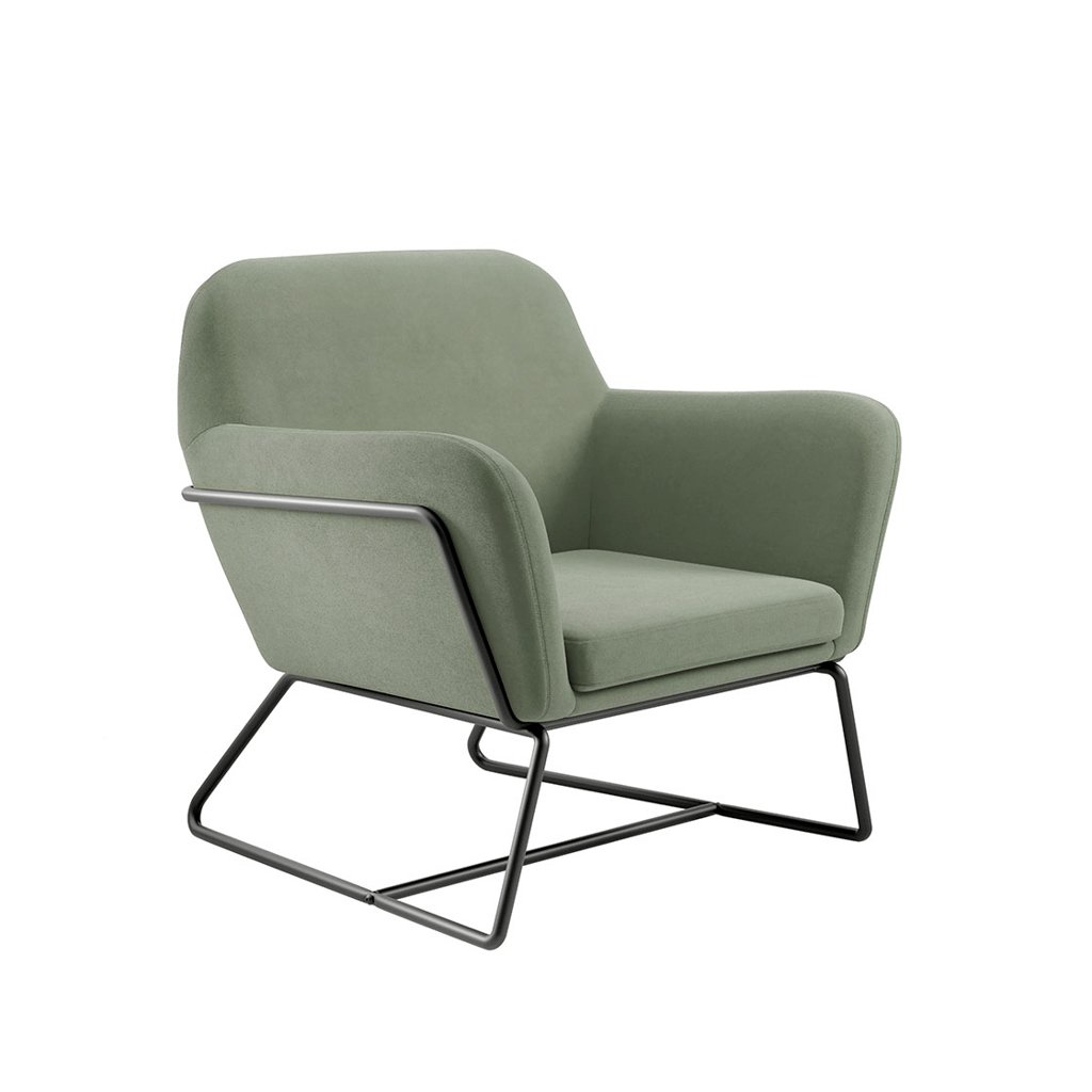 LPD Charles Sage Velvet Accent Chair and Lara Pouffe Set 3 LPD Charles Sage Velvet Accent Chair