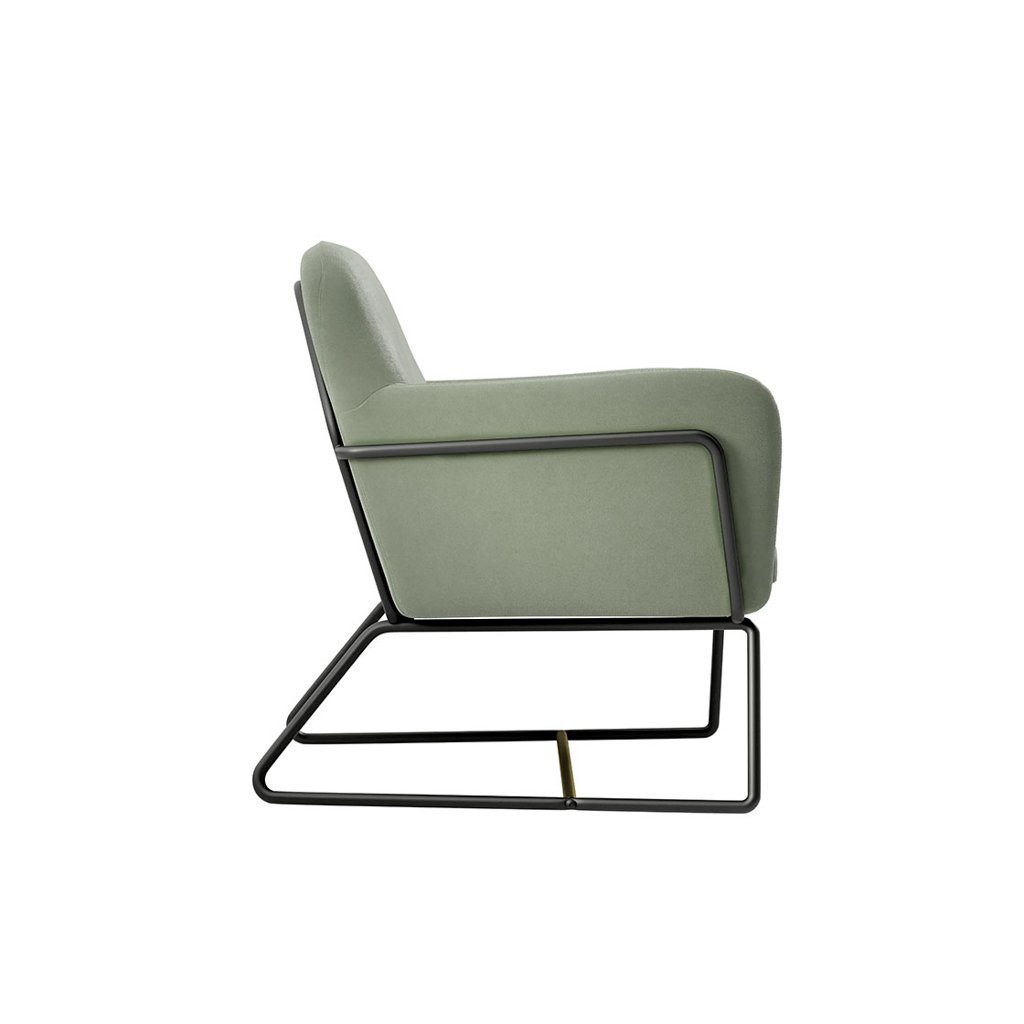 LPD Charles Sage Velvet Accent Chair and Lara Pouffe Set 4 LPD Charles Sage Velvet Accent Chair