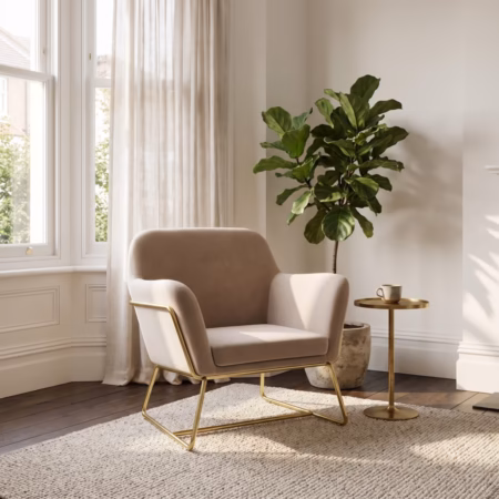 LPD Charles Beige Velvet Accent Chair lifestyle