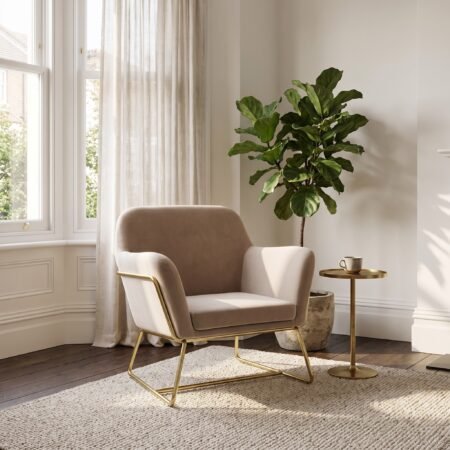LPD Charles Beige Velvet Accent Chair lifestyle