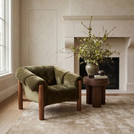 LPD Colby Khaki Velour Accent Chair lifestyle