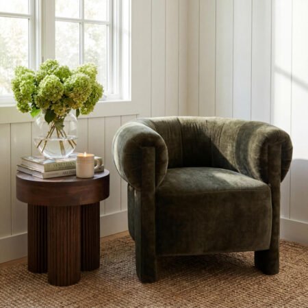 LPD Drew Khaki Velour Accent Chair lifestyle