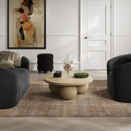 LPD Emi Black Chenille Velvet Round Pouffe lifestyle