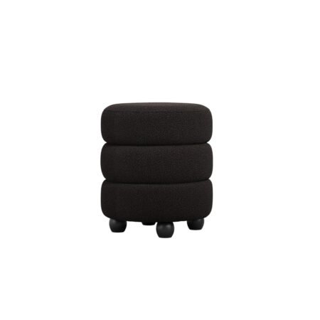 LPD Emi Black Chenille Velvet Round Pouffe