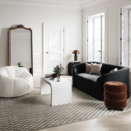 LPD Emi Brandy Chenille Velvet Round Pouffe lifestyle