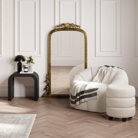 LPD Emi Ivory Chenille Velvet Round Pouffe lifestyle