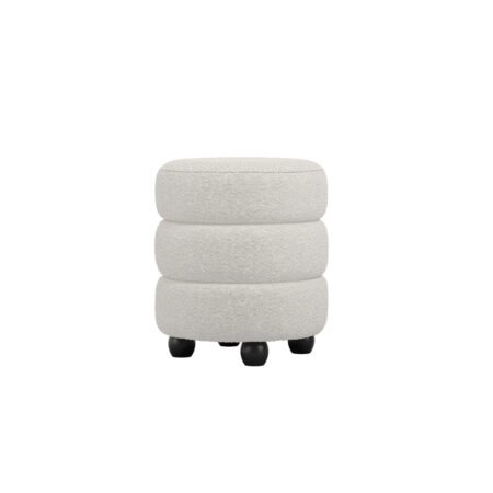 LPD Emi Ivory Chenille Velvet Round Pouffe