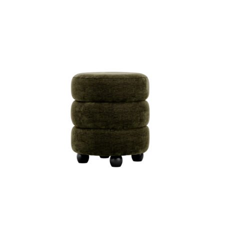 LPD Emi Olive Chenille Velvet Round Pouffe