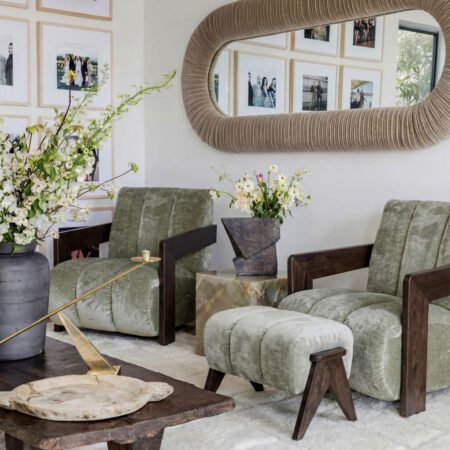 LPD Hudson Dusty Sage Velvet Chenille Accent Chair lifestyle