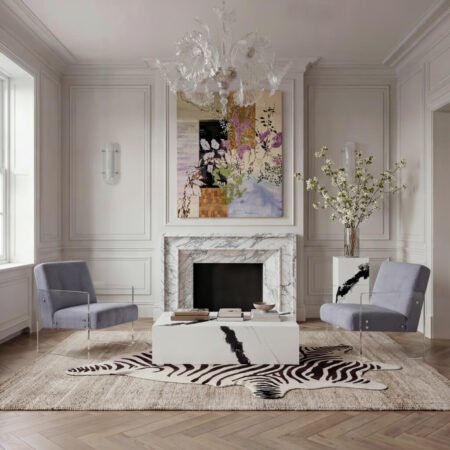 LPD Ikos Carolina Blue Chenille Acrylic Accent Chair lifestyle
