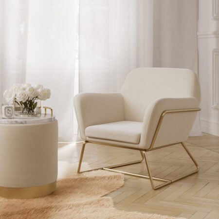 LPD Lara Cream Velvet Small Round Pouffe lifestyle