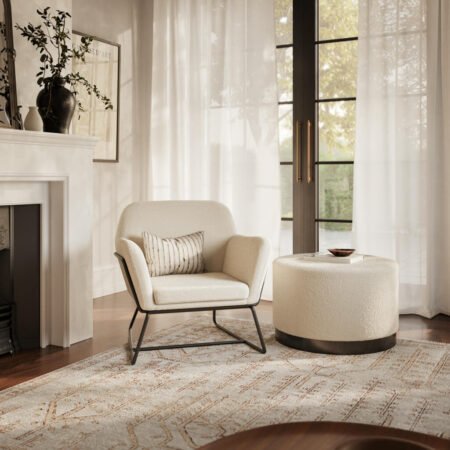 LPD Lara Ivory Boucle Large Round Pouffe lifestyle