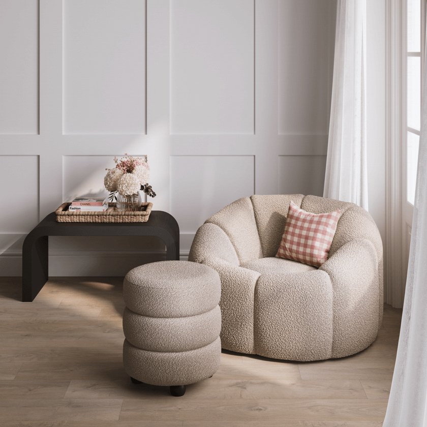LPD Nao Buff Boucle Swivel Accent Chair 1 LPD Nao Buff Boucle Swivel Accent Chair lifestyle