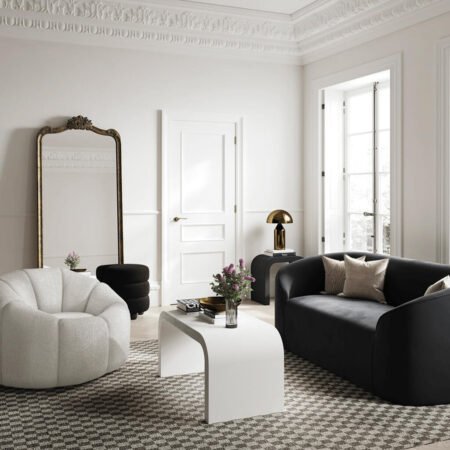 LPD Nao Ivory Boucle Swivel Accent Chair lifestyle