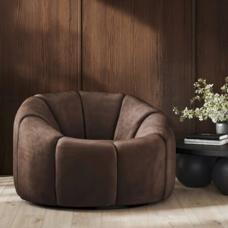 LPD Nao Treacle Velvet Chenille Swivel Accent Chair lifestyle