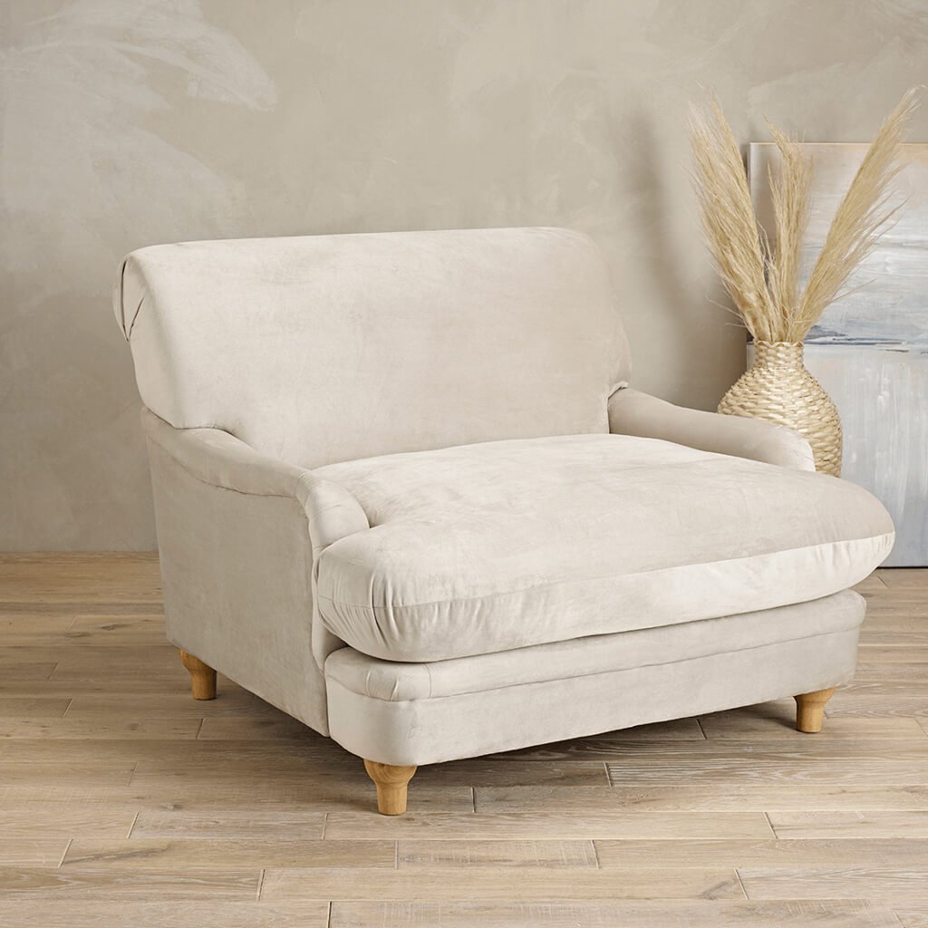 LPD Plumpton Beige Velvet Cuddle Chair 2 LPD Plumpton Beige Velvet Cuddle Chair