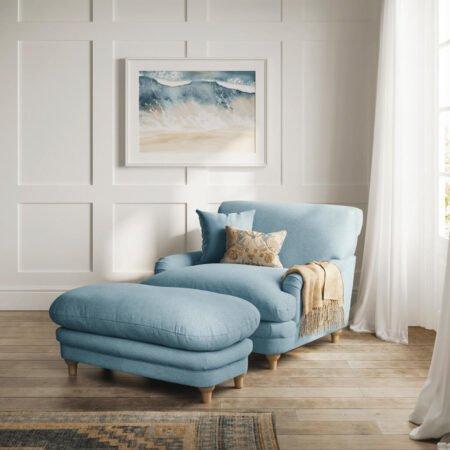 LPD Plumpton Duck Egg Blue Chenille Cuddle Chair lifestyle