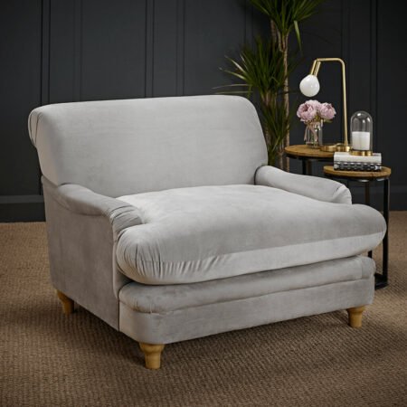 LPD Plumpton Grey Velvet Cuddle Chair lifestyle