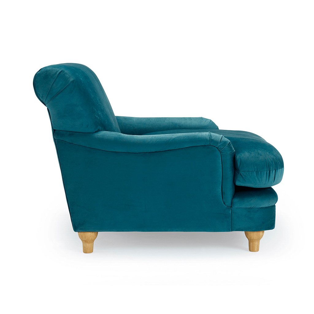 LPD Plumpton Peacock Blue Velvet Cuddle Chair 3 LPD Plumpton Peacock Blue Velvet Cuddle Chair