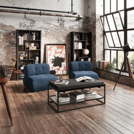 LPD Reese Midnight Blue Boucle Accent Chair lifestyle