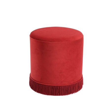 LPD Santos Brick Velvet Small Fringed Pouffe