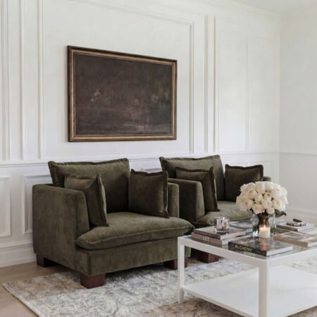 LPD Suffolk Olive Chenille Armchair lifestyle