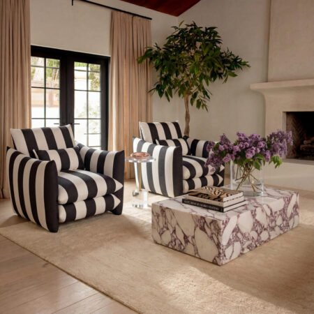 LPD Sycamore Black and White Striped Accent Chair lifestyle
