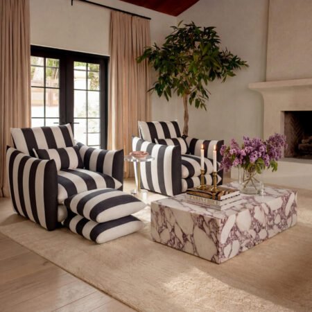 LPD Sycamore Black and White Striped Square Pouffe lifestyle