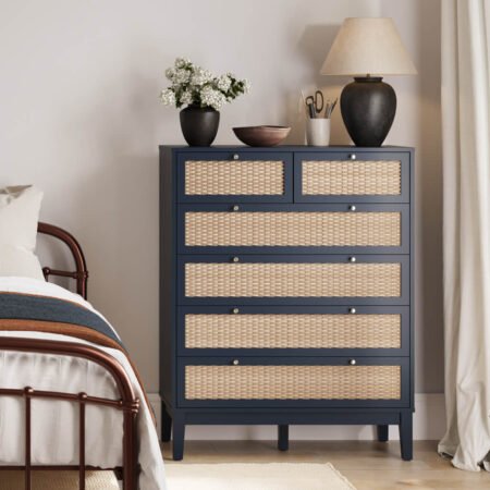 LPD Bordeaux Berlin Blue Rattan 4 Plus 2 Drawer Tall Chest lifestyle