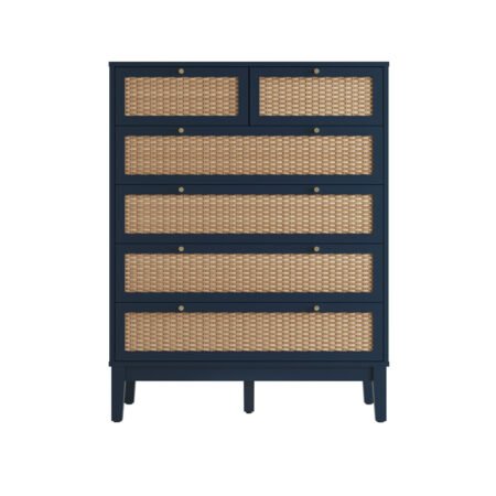 LPD Bordeaux Berlin Blue Rattan 4 Plus 2 Drawer Tall Chest