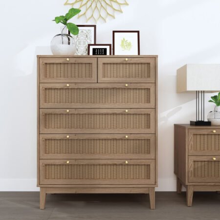 LPD Bordeaux Oak Rattan 4 Plus 2 Drawer Tall Chest lifestyle