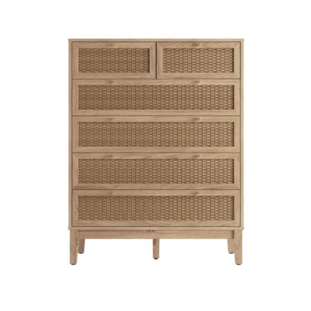 LPD Bordeaux Oak Rattan 4 Plus 2 Drawer Tall Chest