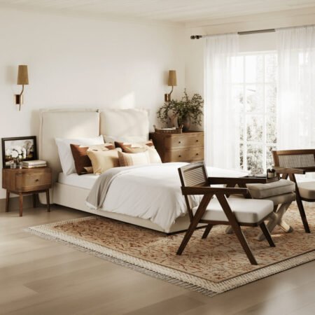 LPD Callie Smoked Wood 1 Drawer Weave Front Bedside Table lifestyle