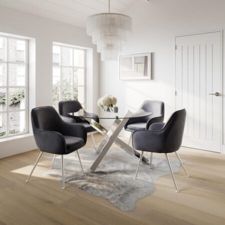 lpd capri clear glass silver round dining table 120cm lifestyle