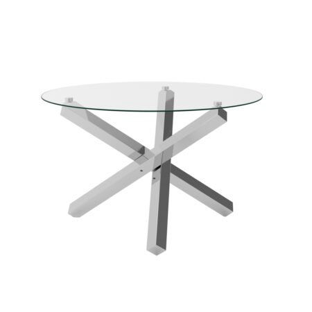 LPD Capri Clear Glass and Silver Round Dining Table, 120 cm
