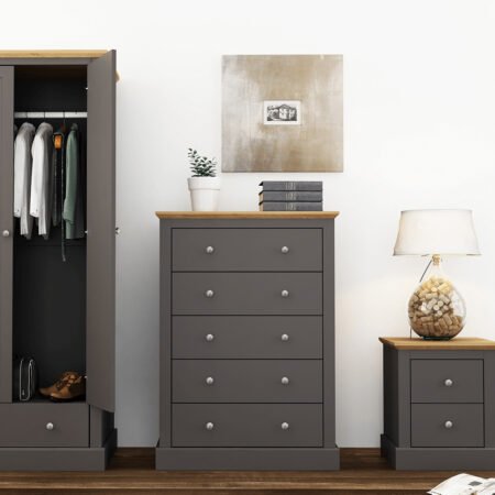 LPD Devon Charcoal 5 Drawer Tall Chest of Drawers