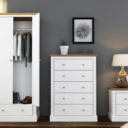 LPD Devon White 5 Drawer Tall Chest of Drawers