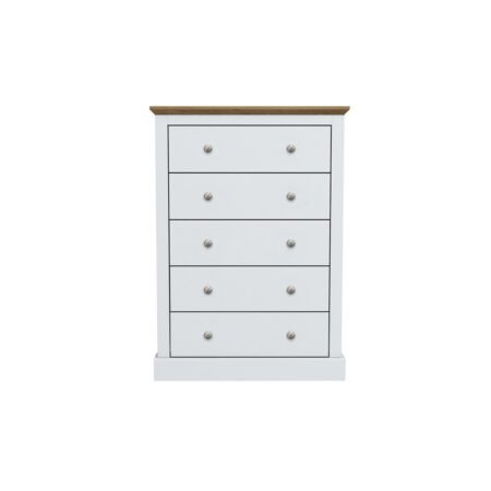 LPD Devon White 5 Drawer Tall Chest of Drawers