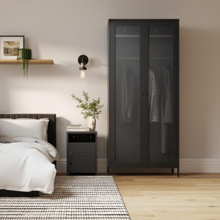 LPD Dillon Black Steel Locker Style Bedside Table lifestyle