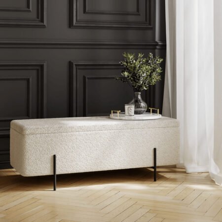 LPD Lola Ivory Boucle Storage Ottoman, 115 cm lifestyle