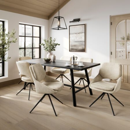 LPD Louie Black Dining Table and 4 Edisto Off-White Chairs