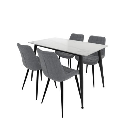 LPD Luna White Marble Effect Dining Table and 4 Grey Chairs