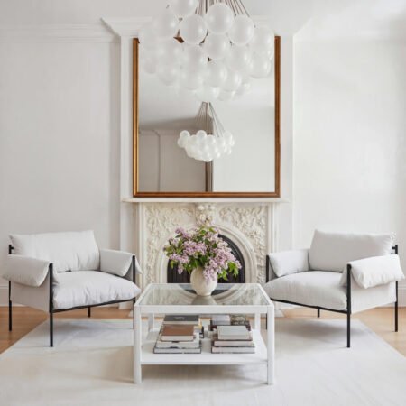 LPD Ray White Glass Top Round Coffee Table lifestyle