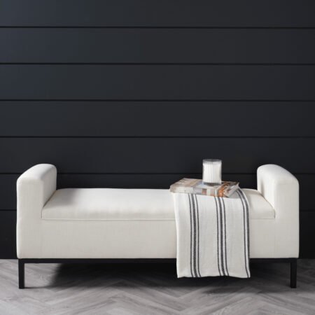 LPD Serena Ivory Linen Blend Bench, Black Metal Frame, 138 cm lifestyle